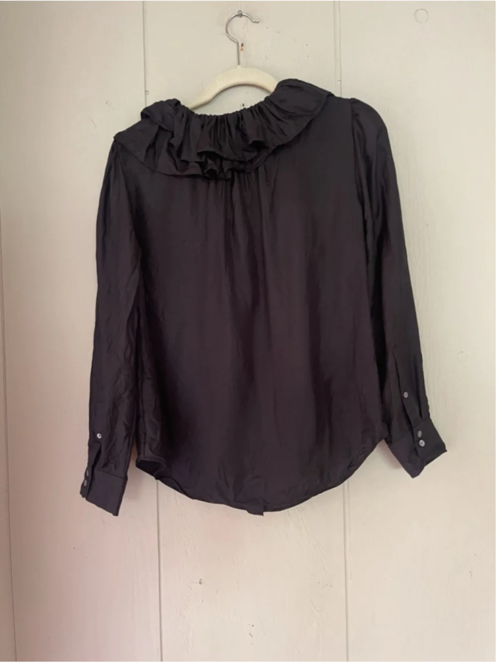 J. Crew Collection Black Minimalist 100% Silk Ruffle Collar Blouse Top S